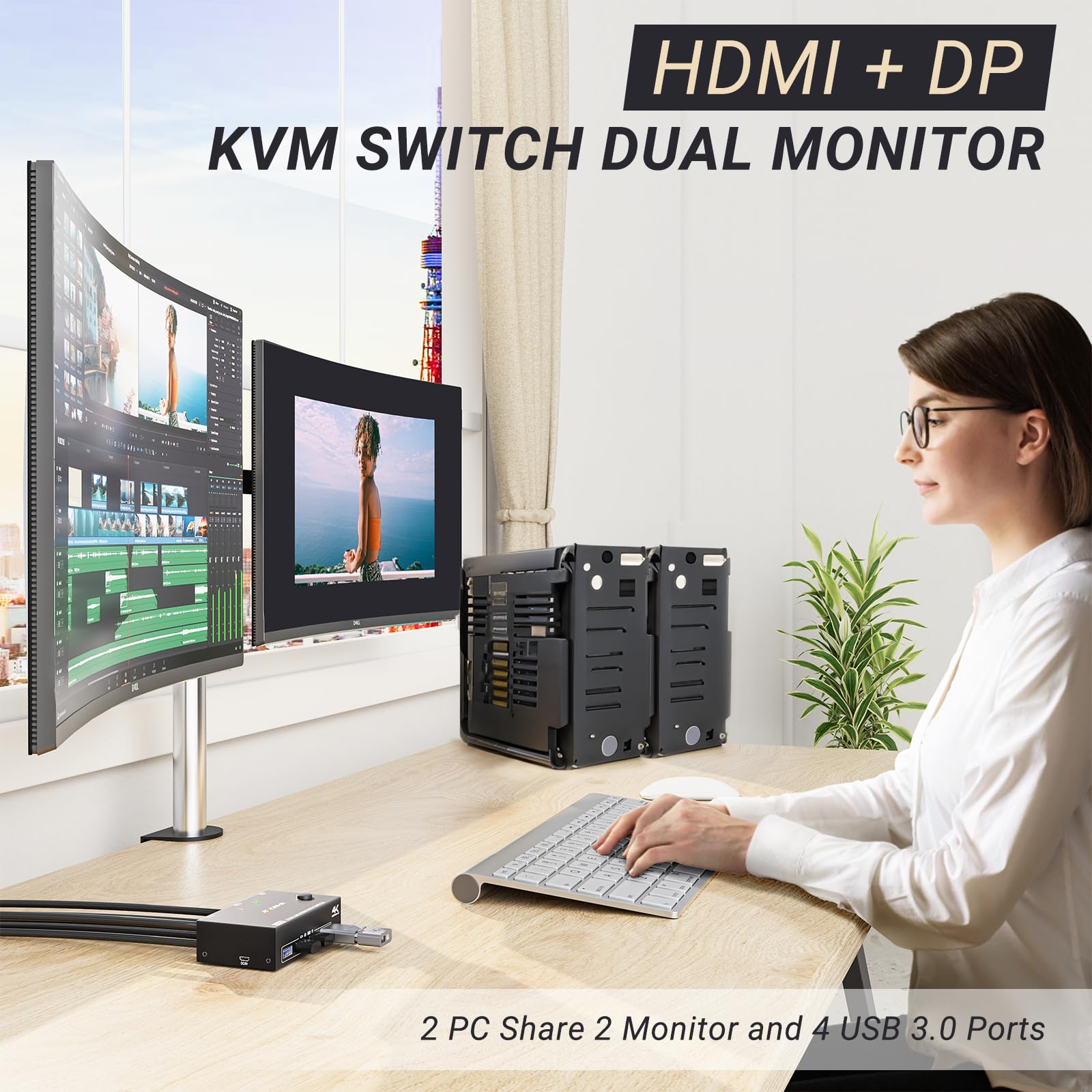 Amazon.co.jp: KCEVE デュアル モニター KVM スイッチ ディスプレイ