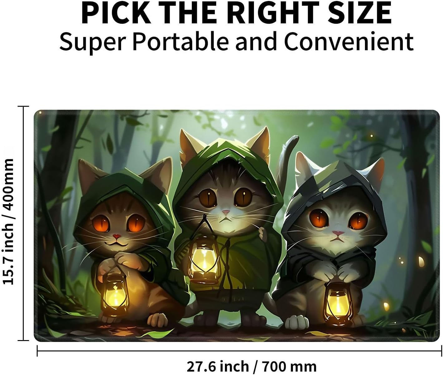 Patterned Gaming Playmat Compatible with MTG, Card Game Mat with Stitched Edges, Natural Rubber Desk Pad with Transparent Drawstring Bag, 27.6 x 15.7 Inch 3 Cat Apostles Carrying Lanterns