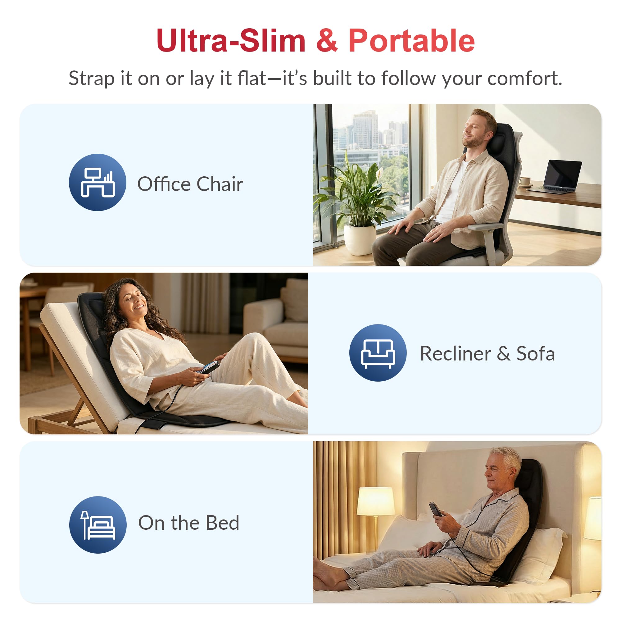 COMFIER Asiento de Masaje Espalda Eléctrico con 10 Motores Vibrantes, Almohadilla Térmica de 2 Terapias con Apagado Automático, Almohadilla de Masaje Calentado para el Alivio del Dolor de Espalda