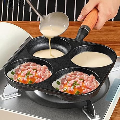 Miniatura 3 de YAOYAOLING Sartén para tortillas, sartén de huevos de 4 tazas, sartén de hierro fundido para huevos, olla de bola de masa de huevos de cuatro