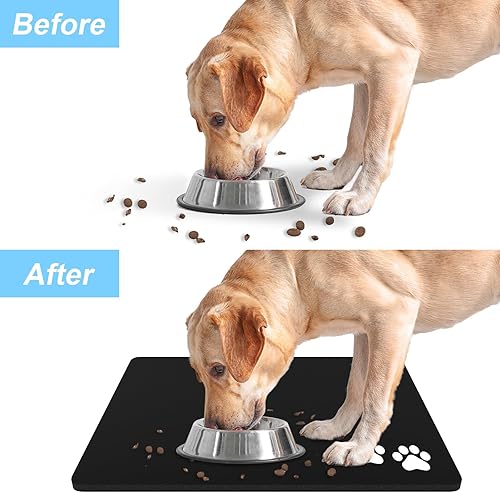 Miniatura 6 de Tapete de comida para perros, tapete de mármol de 12 x 19 pulgadas para alimentos y agua, tapete absorbente para perros y gatos, tapete para