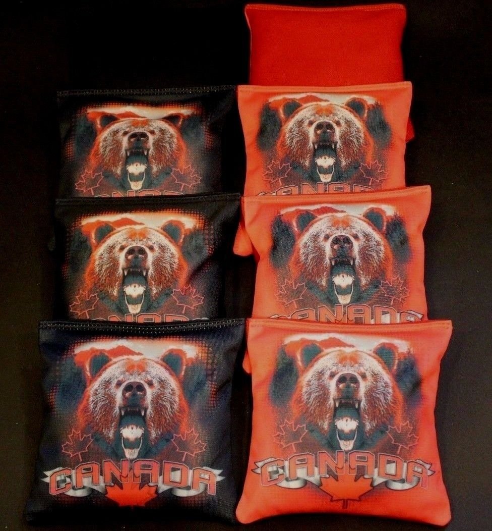BackYardGamesUSA Canada Grizzly Bear 8 Regulation Cornhole Bean Bags Black and Red B257