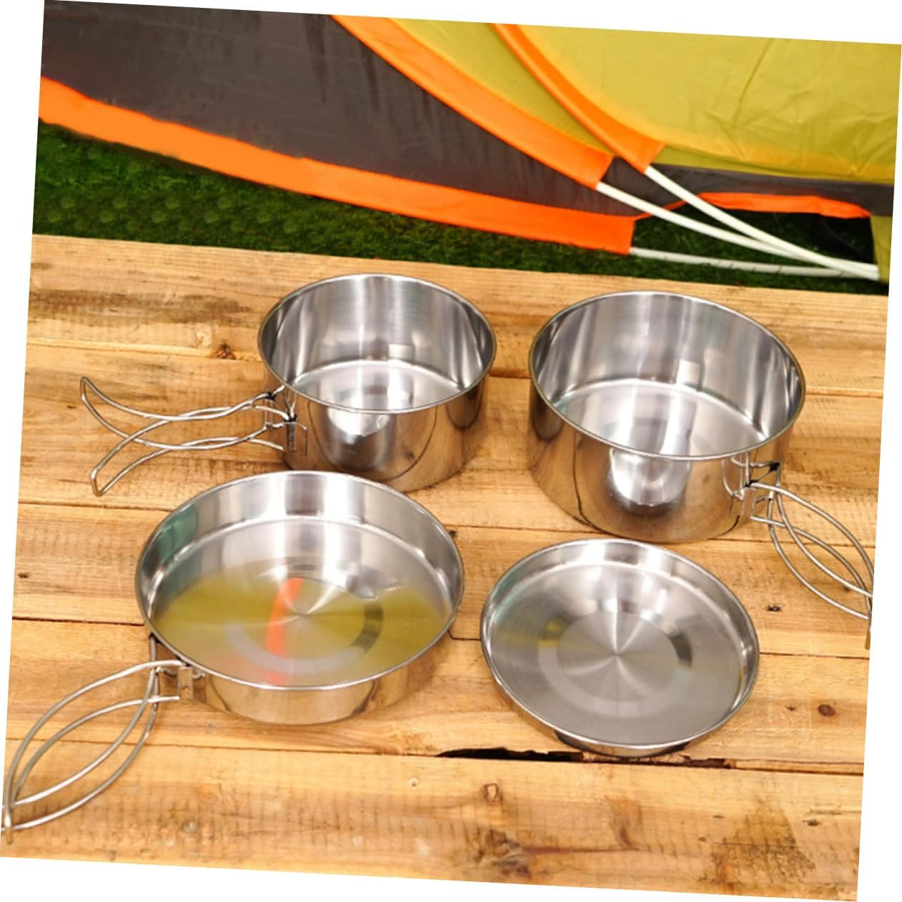 SUPVOX Cooking Set for Camping Person Picnic Cookware Portable Outdoor Cooking Pan Stainless Steel Pot