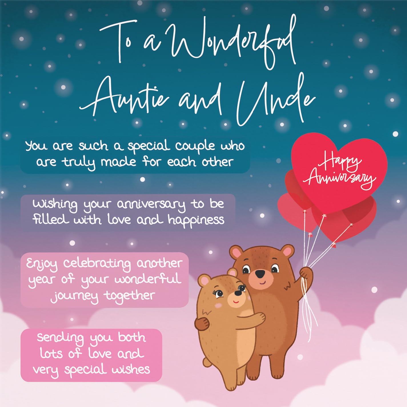 Hunts England, Auntie And Uncle Poem Anniversary Card, Starry Night, Cute Bears, Verse Anniversary Card For Auntie And Uncle - Image 2