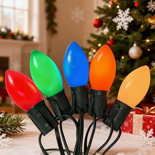 Luces LED de Navidad C9 para exteriores, 25 pies, luces de Navidad vintage con 25 bombillas de colores inastillables, cadena de luces C9 impermeable