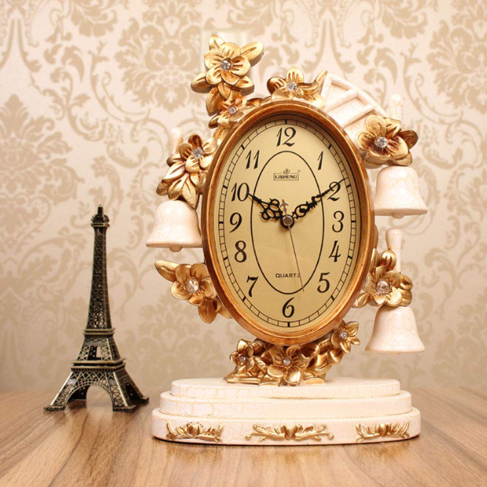 WZCXYX Mantel Clock,European Antique Silent Battery Decoration Clock, Antique Design Arabic Numerals, Bedroom/fireplace/living Room/home/office(Color:White)