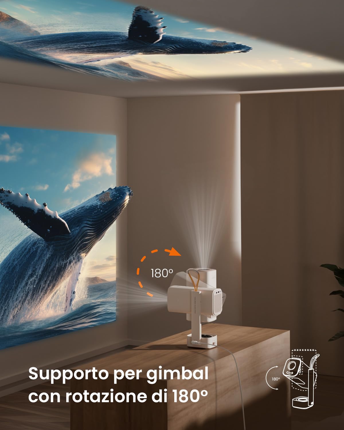 Yaber T1 Pro Proiettore【Turbo Sonic Bass & HDR10】Videoproiettore Native 1080P, Proiettore Portatile Ruotabile 180°, Auto Focus|Keystone|Bluetooth 5.4|WiFi 6, Dolby Audio Home Cinema Proiettori