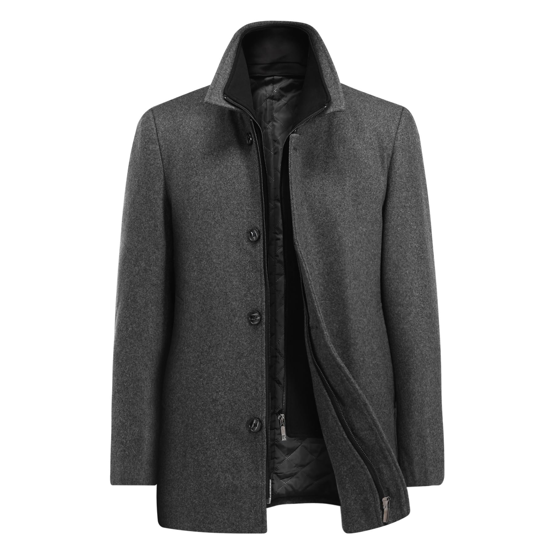 Allthemen Uomo Cappotti Lana Manica Lunga Coat Corti Casual Colletto Risvolto Outwear Spesso Calda Invernale