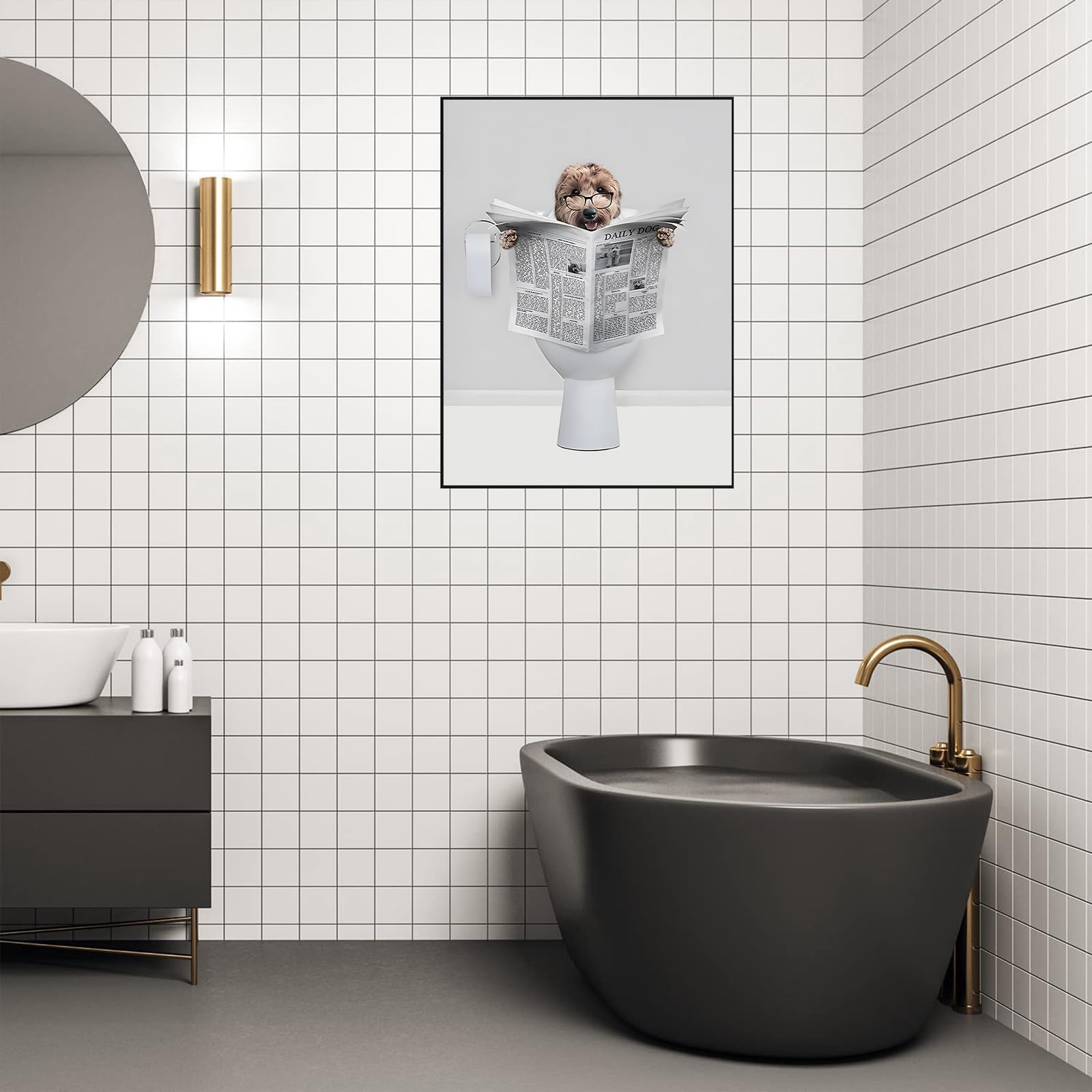 ZFTCN Funny Newspaper Animal Wall Art, Animal Wall Pictures on Toilets, Black and White Canvas Pictures, Bathroom - Image 4