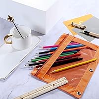 Vista 5 de Estuche para lápices con 3 anillas, con cremallera, estuche para cosméticos, color negro, paquete de 2