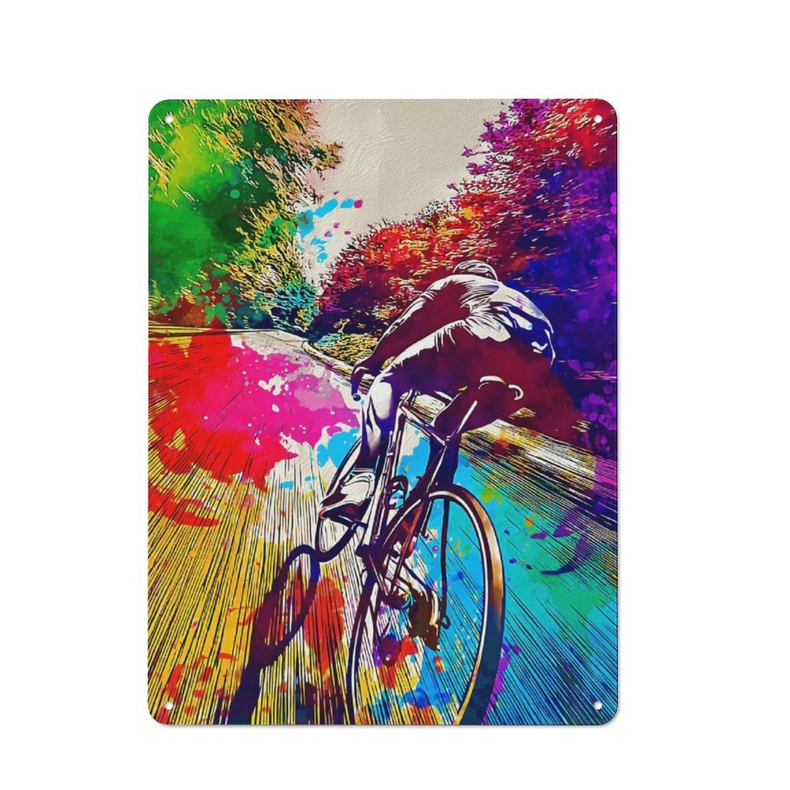 Junmoney Colorful Cyclist Journey -4 Decorative Tin Sign With Design 40X30cm, Farmhouse Cottage Wall Art For Farmhouse Kitchen, Pantry Or Dining Area