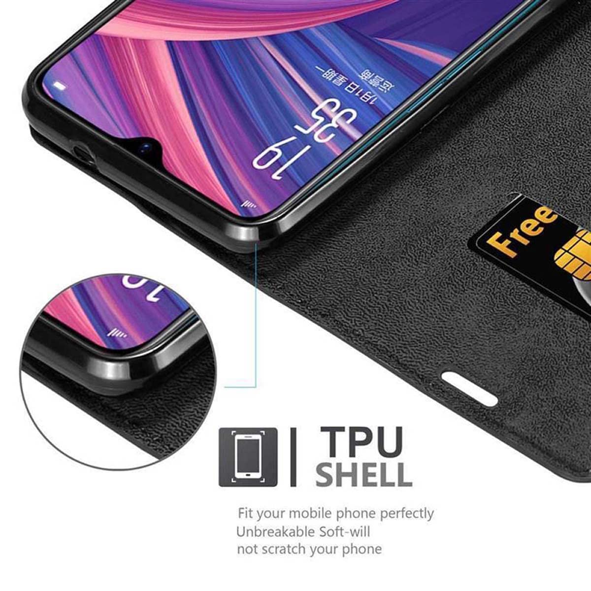 Cadorabo Custodia Portafoglio Per OPPO R17 NEO - Cover Libro In Pelle Con Vani Carte E Stand - Nero Di Notte - 6