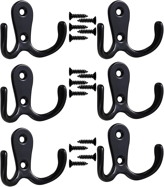 6 PCS Double Door Hooks Vintage Antique Coat Hooks Double Prong Wall Mounted Decorative Clothes Hat Hooks Double Robe Hooks Screw In Door Hooks For Kitchen Bedroom Wall Bathroom Hanging With Screws