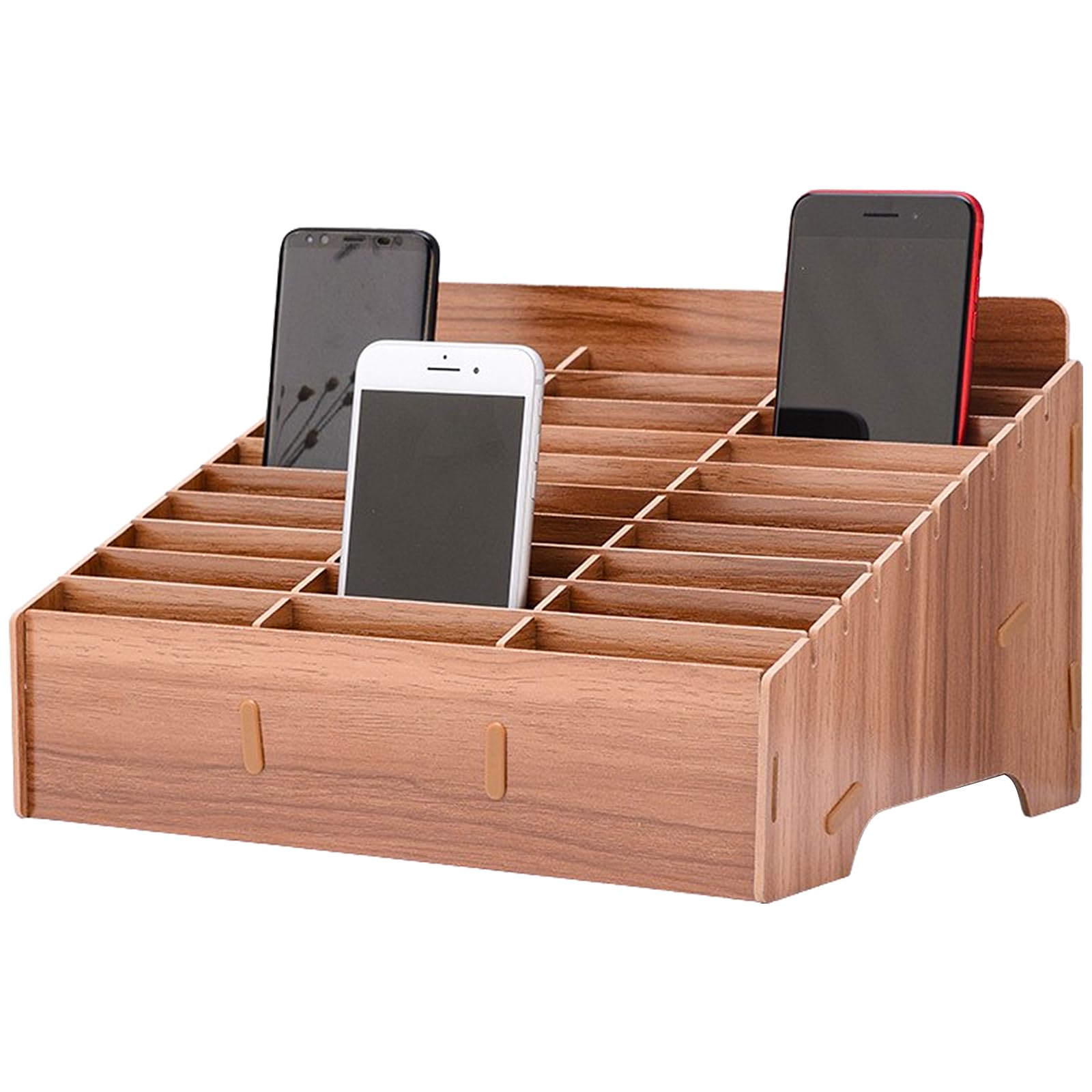 Organisateur Bureau Bois 30 Compartiments – Rangement Téléphones, Stylos, Accessoires École Et Bureau (Brun)
