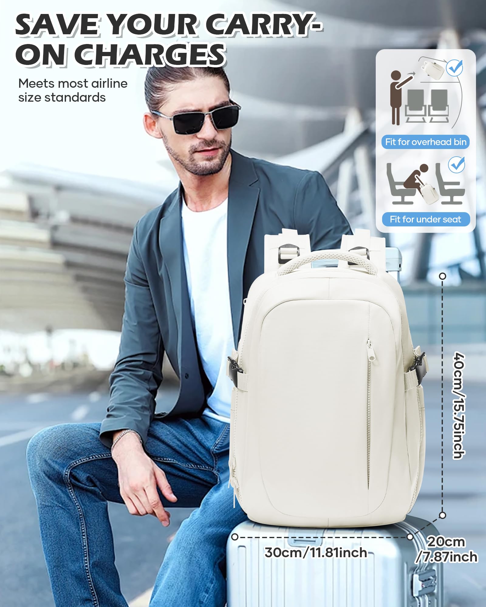BJLFS Borse da Cabina per Ryanair 40x30x20 Zaino Wizzair Sottovuoto da viaggio 40x20x25 Bagaglio a Mano con compressione sottovuoto,Zaino Easyjet 45x36x20,Zaini Casual per laptop da 14 pollici