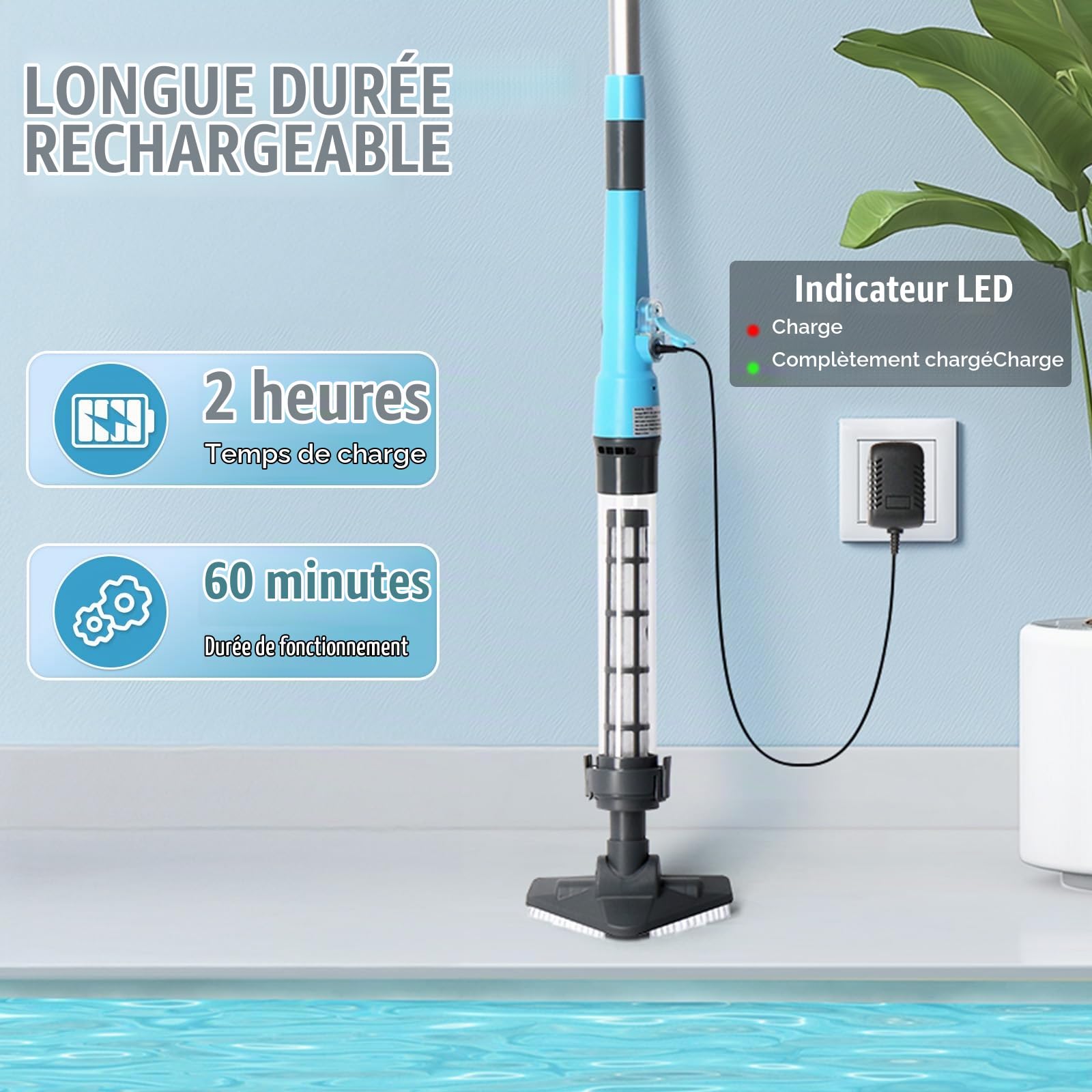 LEADZM Aspirateur Piscine Batterie sans Fil 4000mAh (Bleu)