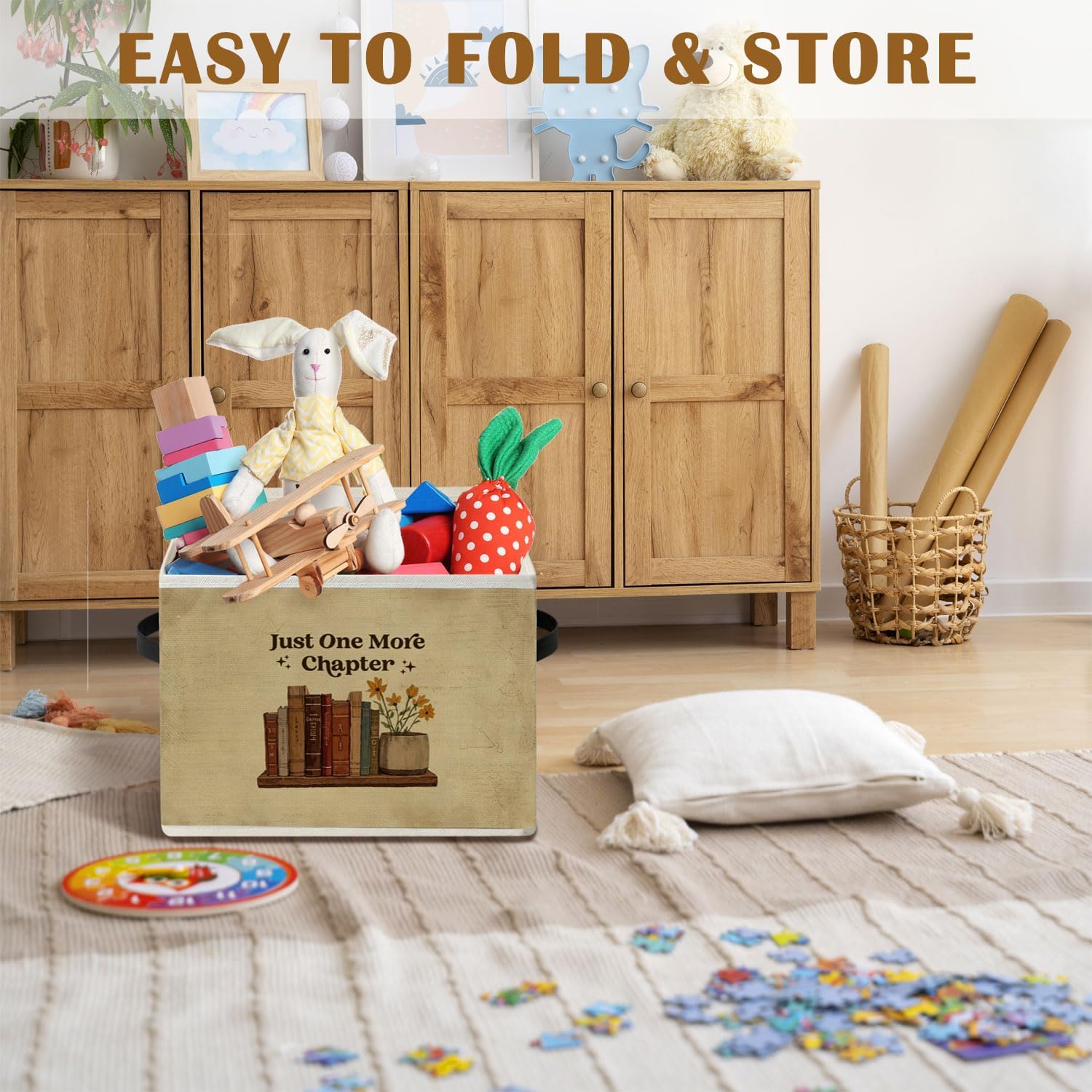Just One More Chapter Storage Box Bins,Book Lover Reader Gifts,Reading Corner Collapsible Storage Basket Organizer for Reading Corner Home Library Classroom Dorm Clothes Toys Books