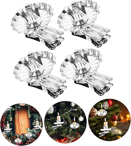 Miniatura 7 de DECHOUS 36 portavelas de árbol de Navidad, portavelas con clip para árbol de Navidad, portavelas de árbol de luz de té plateado