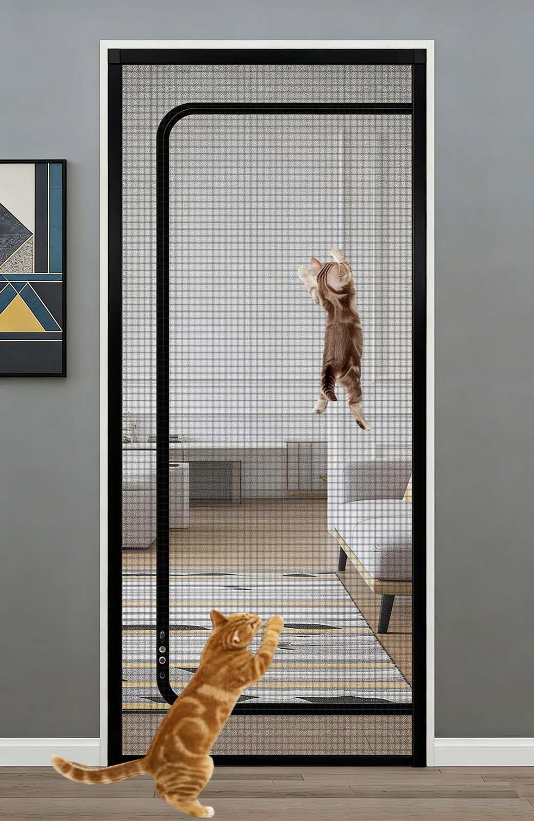 Custom Sizes Screen Door for Living Room/Bedroom/Patio, Cat Protection Pets Proof Anti-Tearing Reinforced Fiberglass Mesh Insect Fly Screen Door with Zipper (Black)