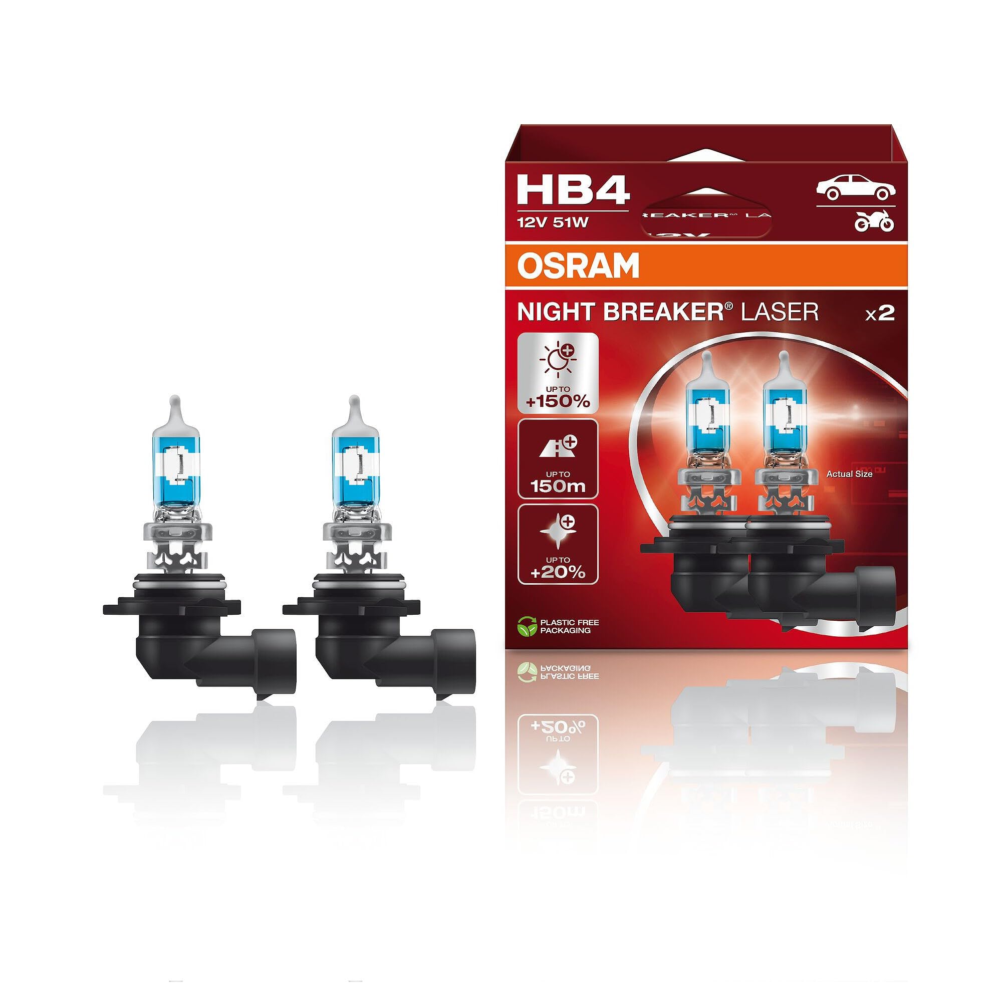 Osram Night Breaker Laser HB4, +150% More Brightness, Halogen