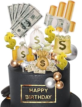 Pack of 10 Black Gold Cake Toppers Men and Women Cake Toppers Happy Birthday Cake Toppers Gold Glitter Birthday Cake Topper