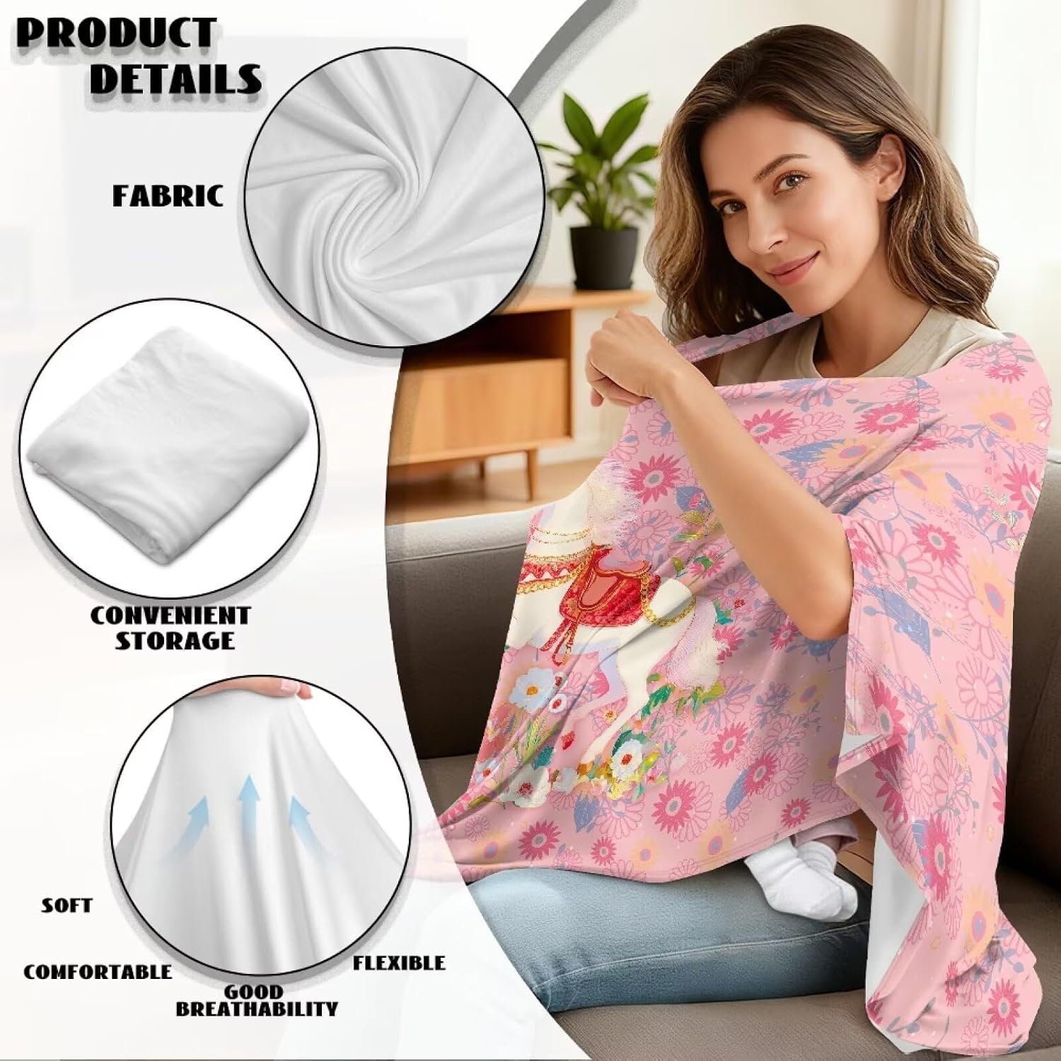 Lightweight Privacy Nursing Covers for Breastfeeding Pink Flower White Horse Breathable Breastfeeding Covers for Nursing Buttery-Soft Fabric Universal Fit Newborn Essentials Must Haves