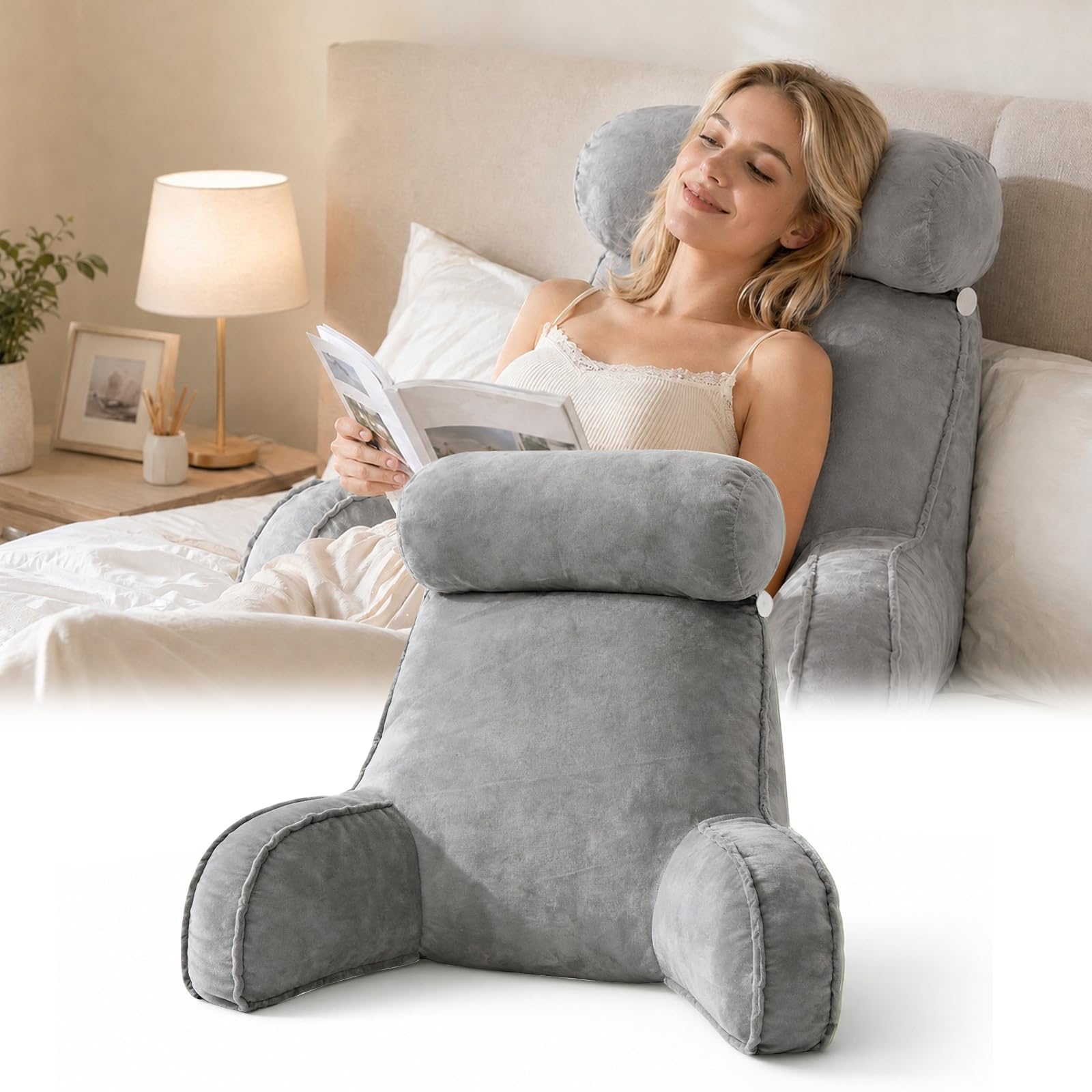 Cojín de lectura para cama y sofá, sofá para adultos con cojín de respaldo, cojín con reposabrazos, respaldo adecuado para ver la televisión, leer, jugar al teléfono móvil y jugar en la