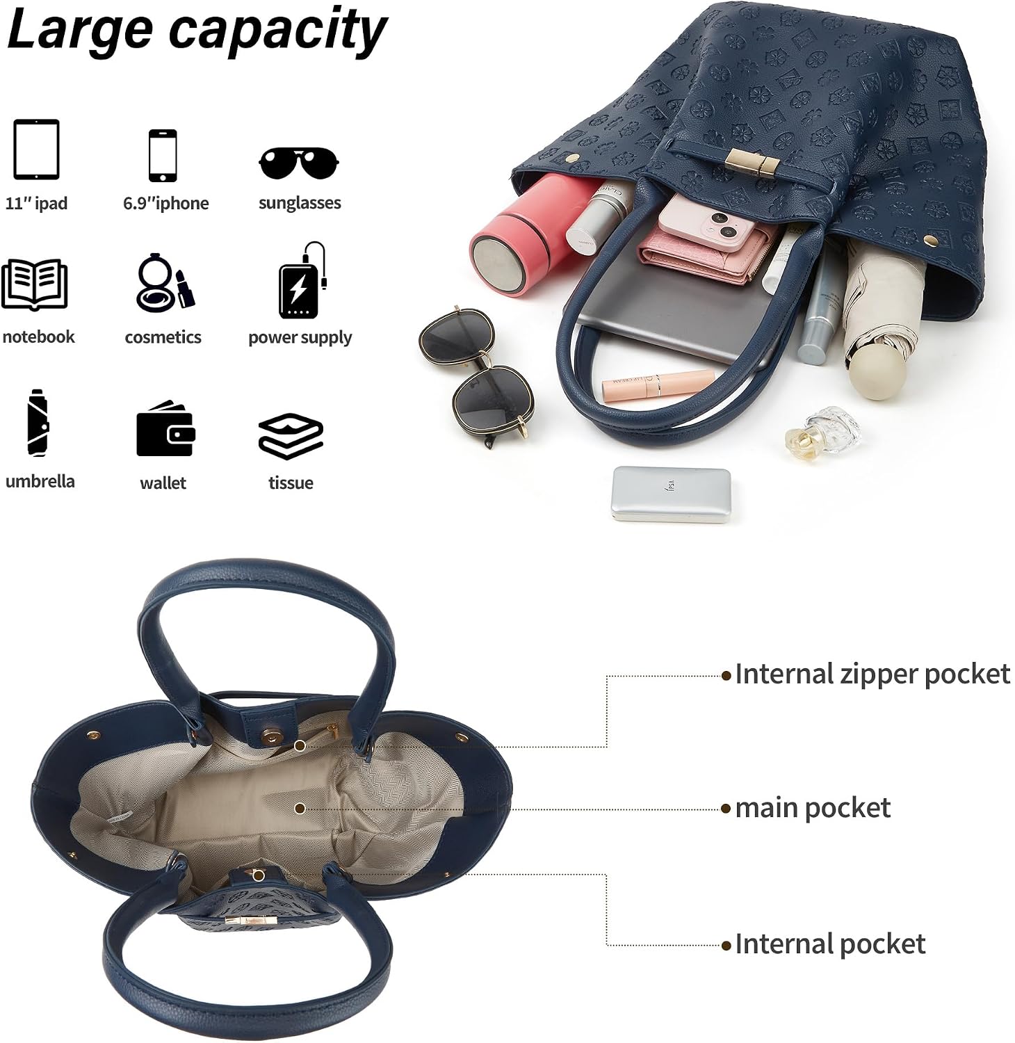 Women Fashion Handbags Wallet Tote Bag Shoulder Bag Top Handle Satchel Purse Set 4pcs
