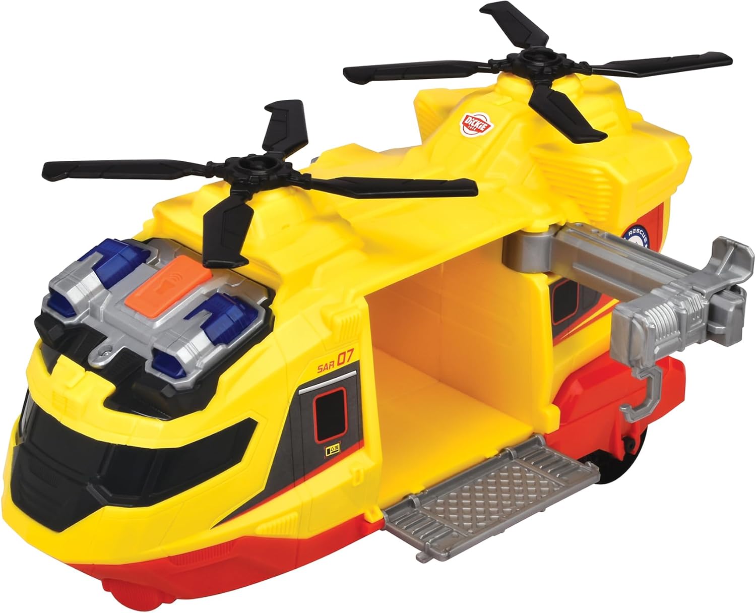 DICKIE TOYS: Rescue Helicopter - Yellow & Red - 11" Light & Sound Toy Vehicle, Stretcher & Extendable Crane Arm, Freewheel Base, Kids Ages 3+