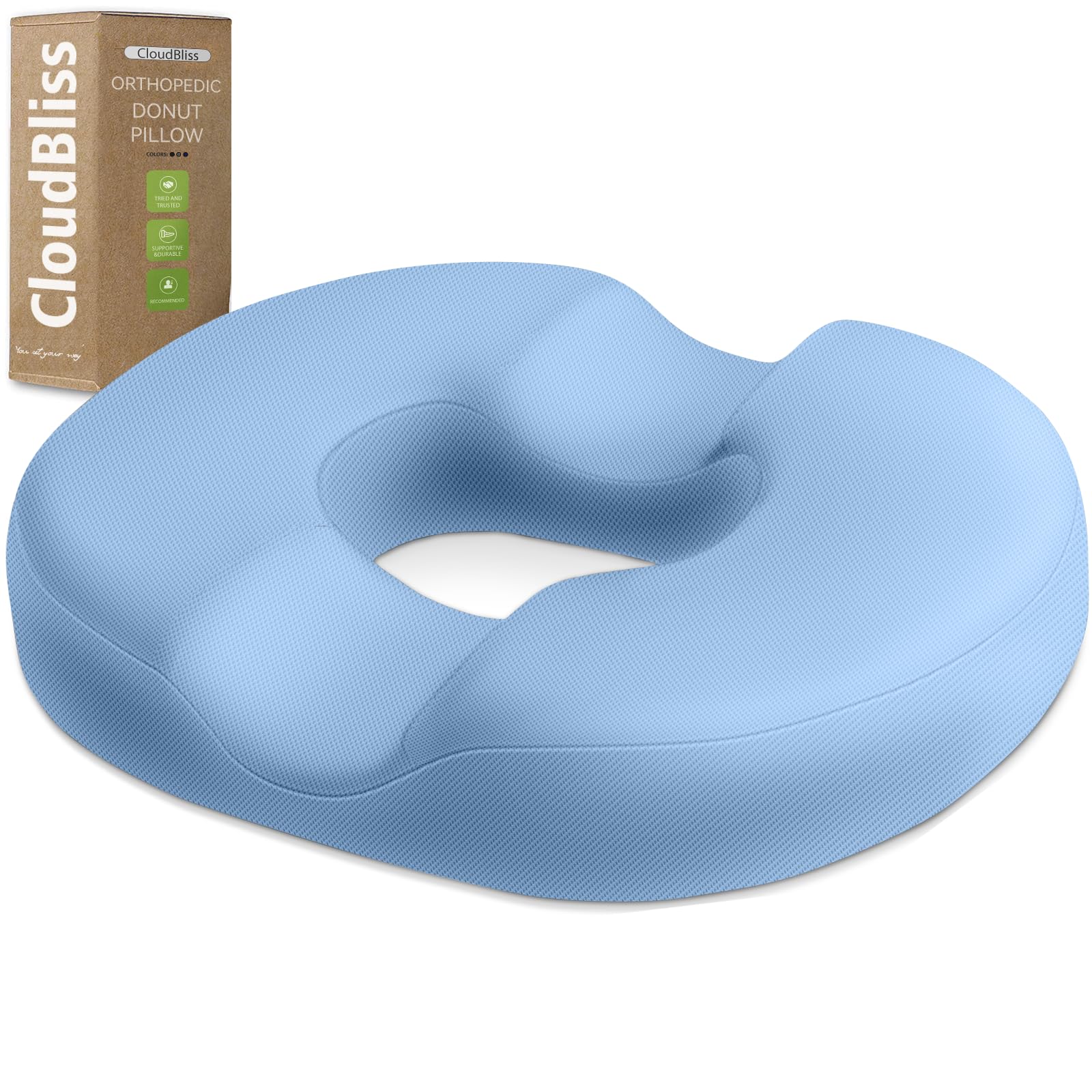 CloudBliss Donut Pillow Stadium Seat Cushion for Tailbone Pain Relief and Hemorrhoids, Memory Foam Seat Chair Cushion, Portable Seat Cushions for Bleachers, Car, Home &amp; Office