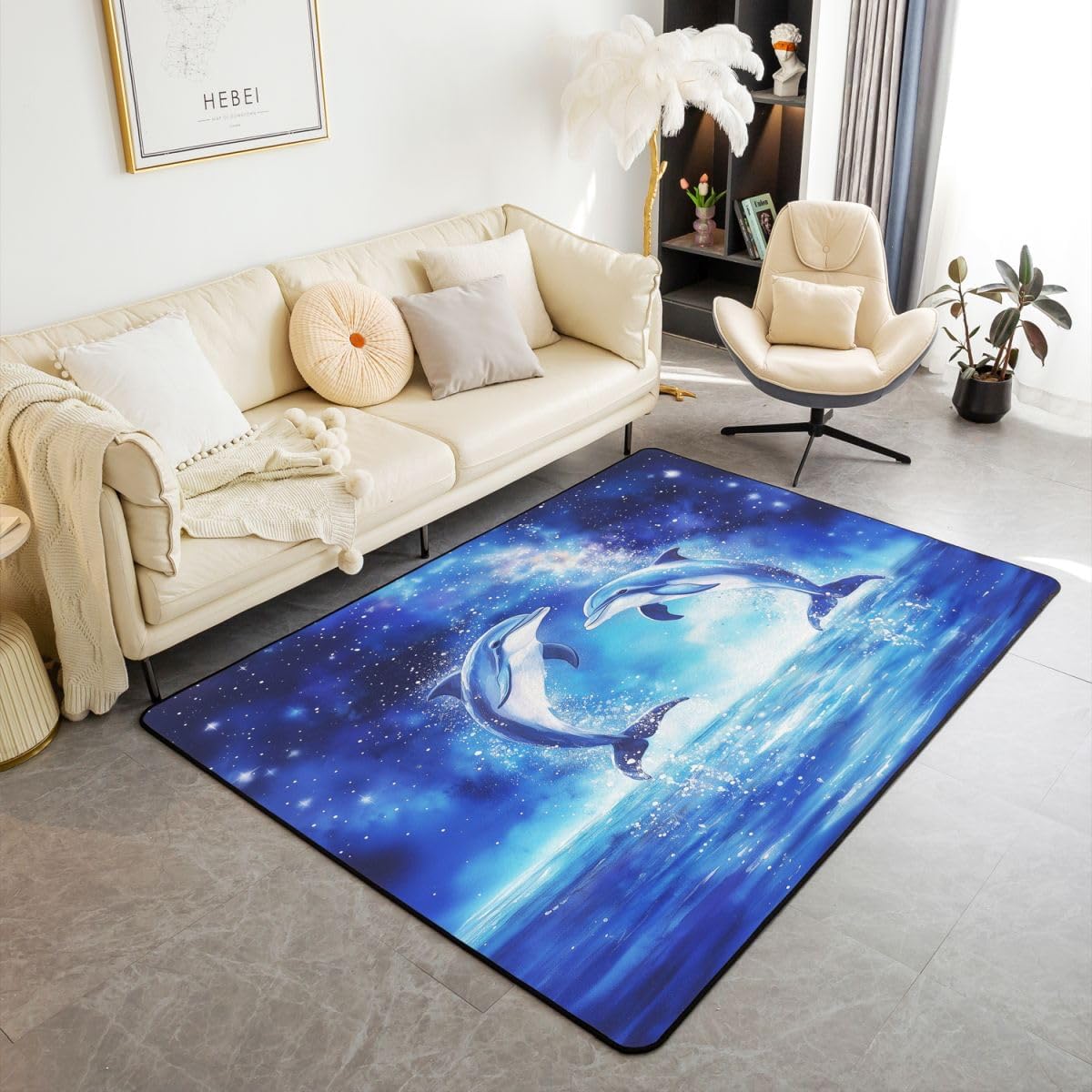 Feelyou Dolphin Area Rug 3x5 Polyester Ocean Sealife Living Room Rugs for Bedroom Under Marine Life Decor Carpet Sea Animal Indoor Floor Mat Dolphin Lover Gift Soft Non-Slip