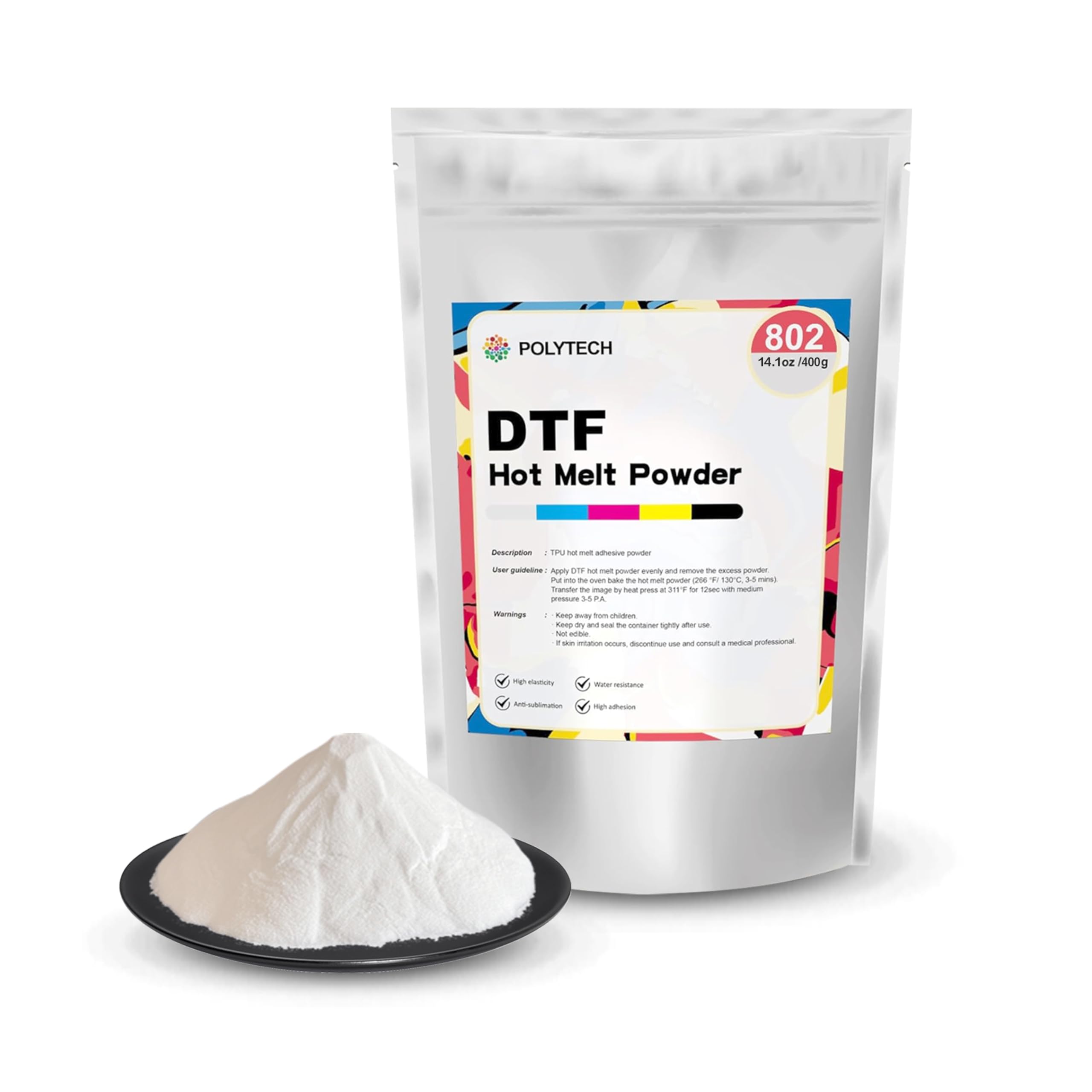 POLYTECH DTF Powder 14.1oz 400g, Hot Melt Adhesive Powder, Super Soft, for Heat Transfer Film Printing, Compatible with DTF PrintersET-8550, ET8500, XP-15000, L1800, Ideal for T-Shirt Printing