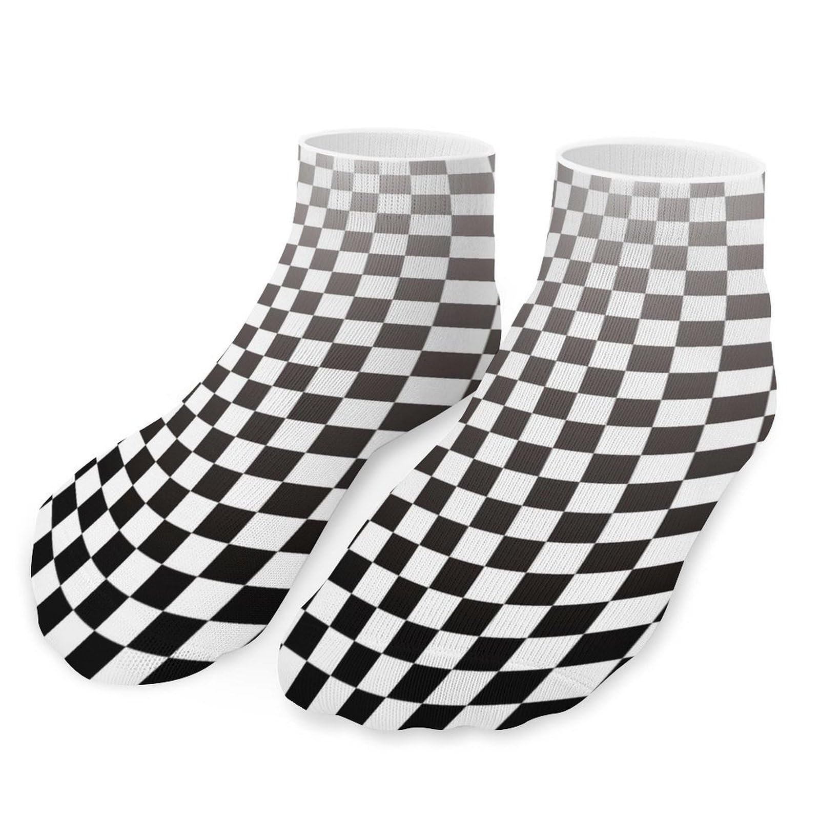 Black White Racing Checkered Flag Men's Ankle Socks Womens Low Cut Crew Sock for Athletic Running One Size