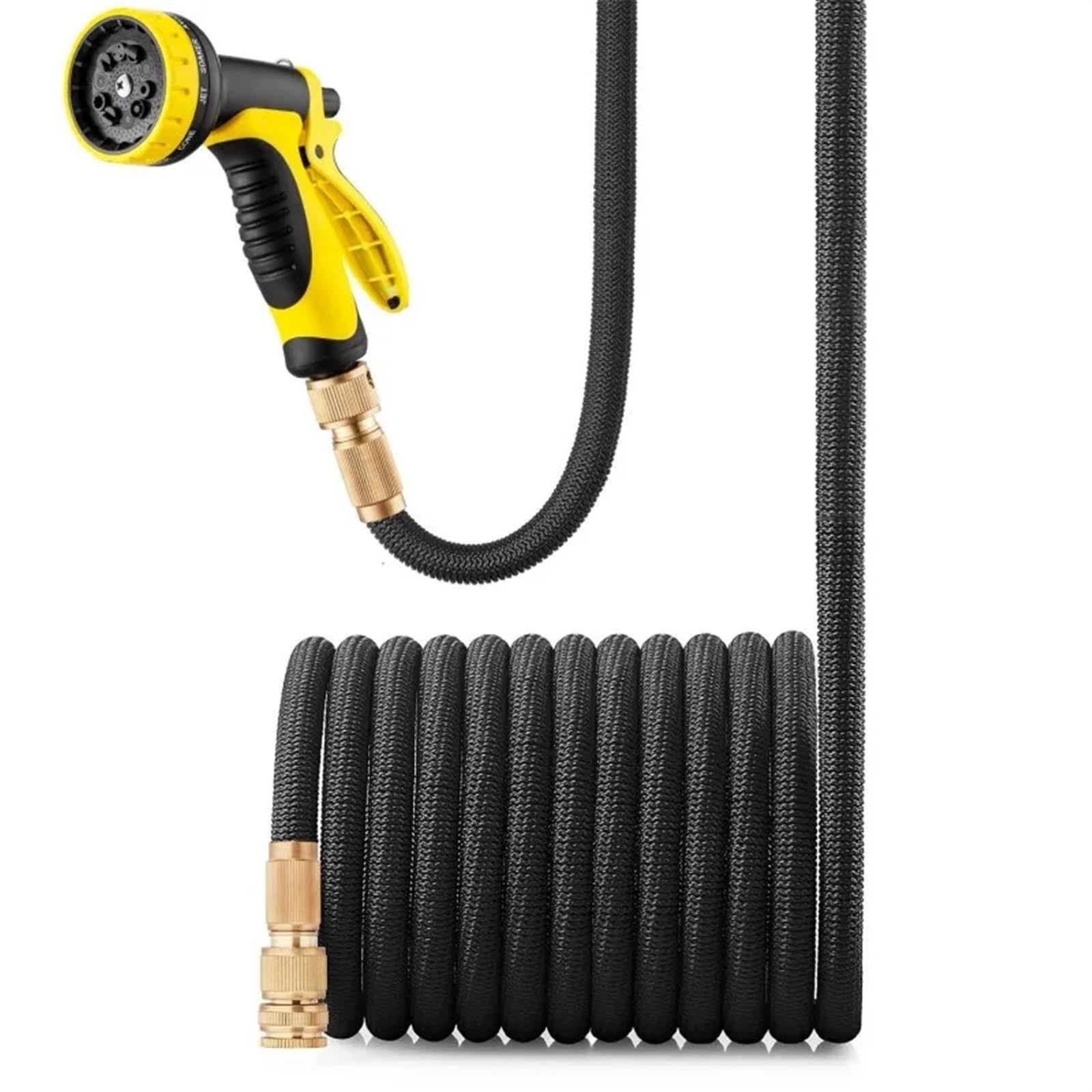 Manguera de Agua de jardín con Interfaz Universal, Manguera de riego Extensible, Manguera Flexible de Lavado de Coches de Alta presión, Herramientas de riego(Black Yellow Nozzle,1/2''_100FT)