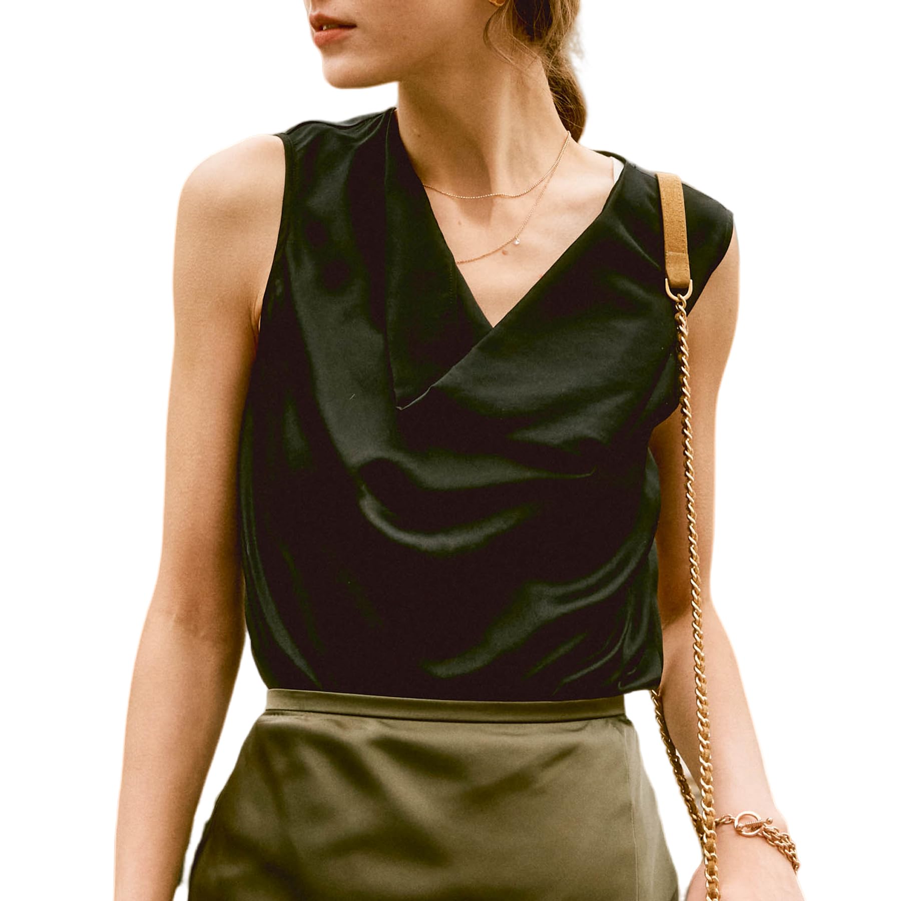COLD POSH Mulberry Silk Camisole Tops for Women Luxury Cowl Neck Tank Top Classic Comfy Camisoles Summer Sleeveless
