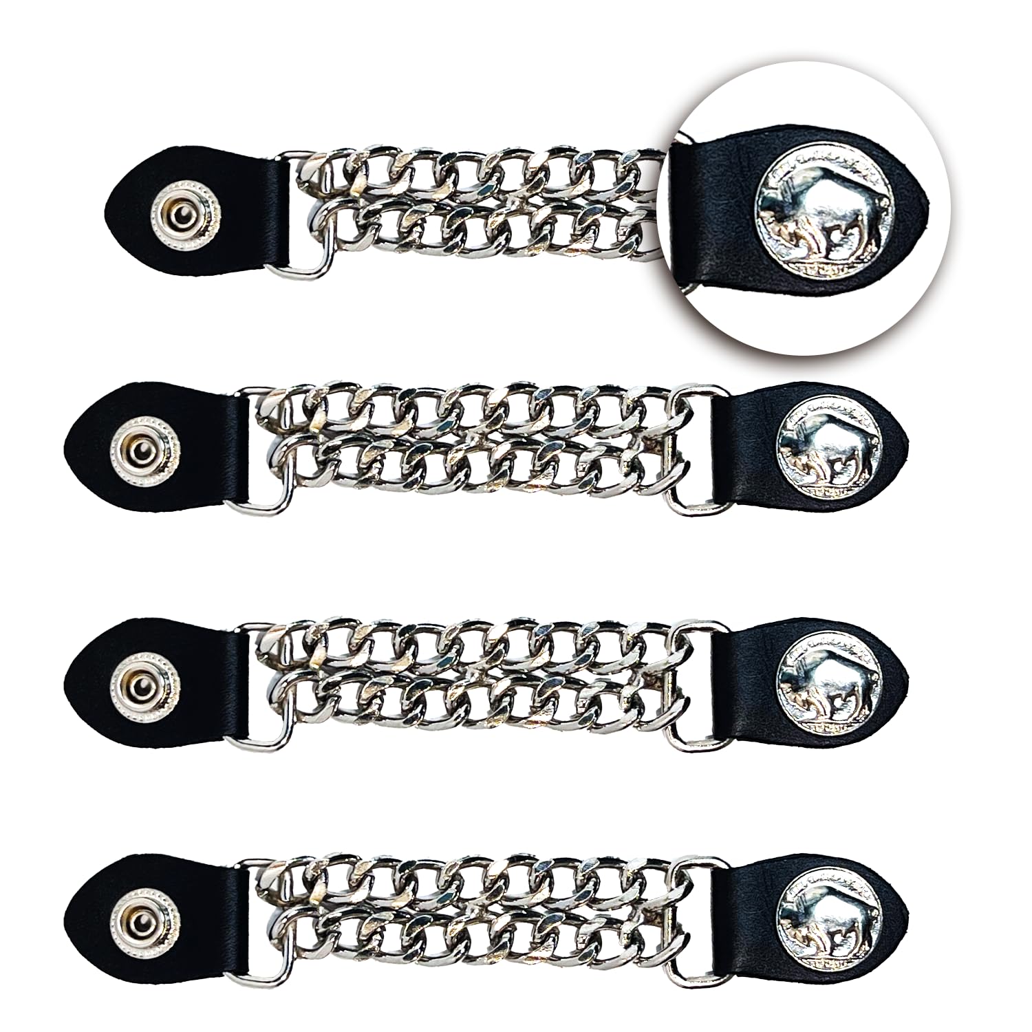 Haven Hive Motorcycle Vest Extenders for Men and Women – Heavy-Duty Chrome Chain with Snap Buttons for Biker Vests & Gear