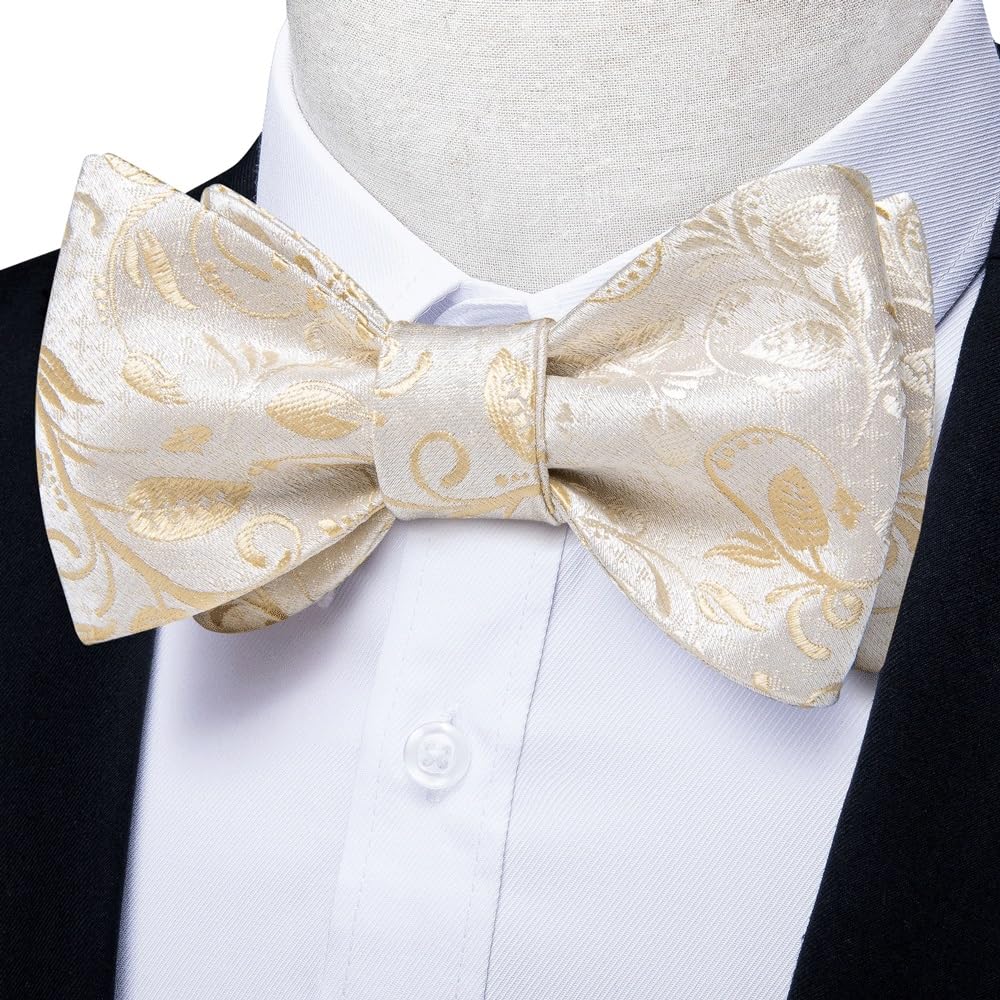 JFDBGU Floral Silk Woven Men Self Bow Tie Handkerchief Cufflinks Set Wedding Party Bow Tie Bowknot