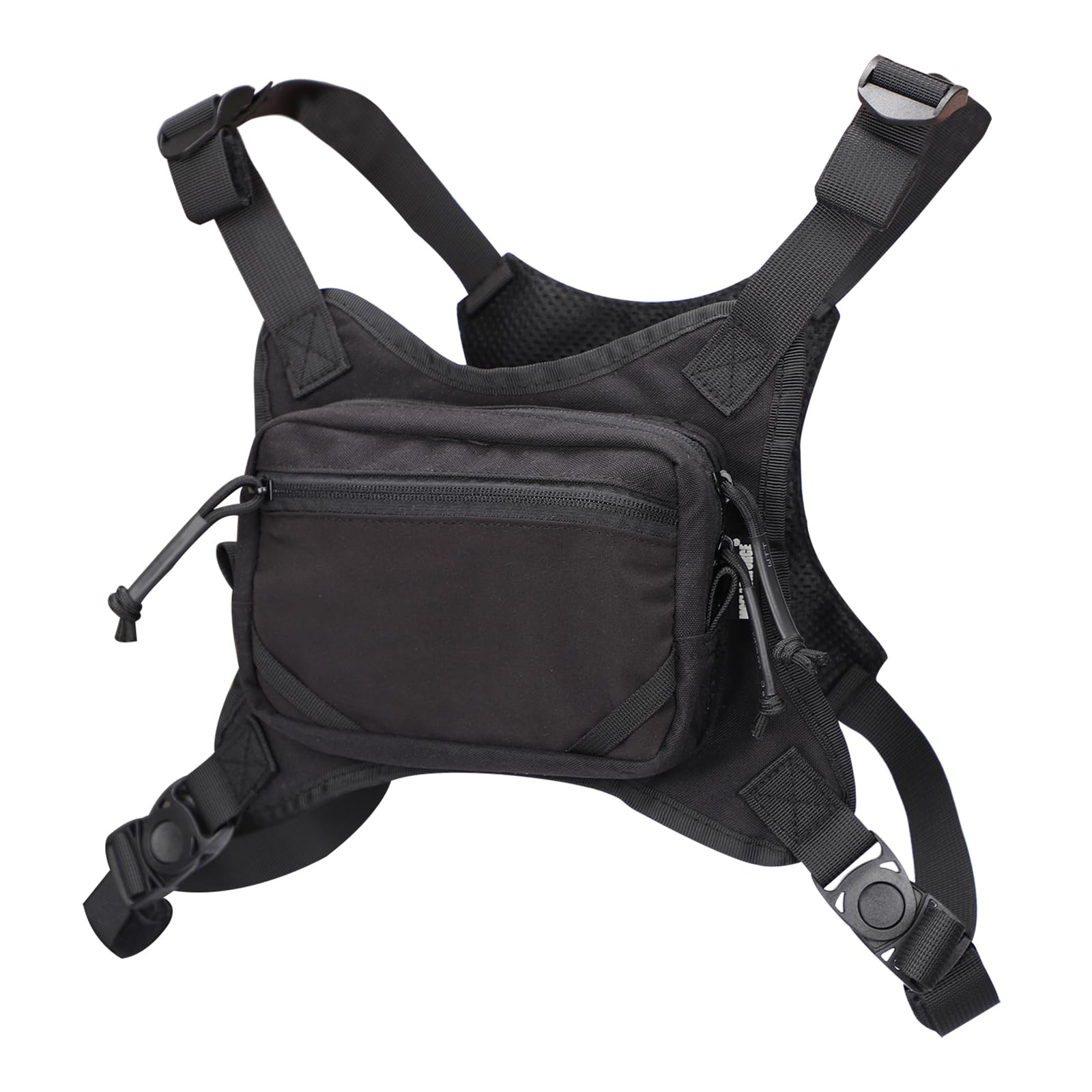 MGFLASHFORCE Chest Bag for Men, Lightweight Running Phone Holder Chest Pack，EDC Pouch Bag Vest for Hiking Workouts Fishing Cycling Motorcycle, Black-image-30