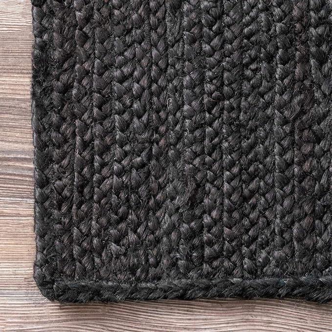Tapis ovale en jute fait à la main Noir 2,4 x 3,4 m