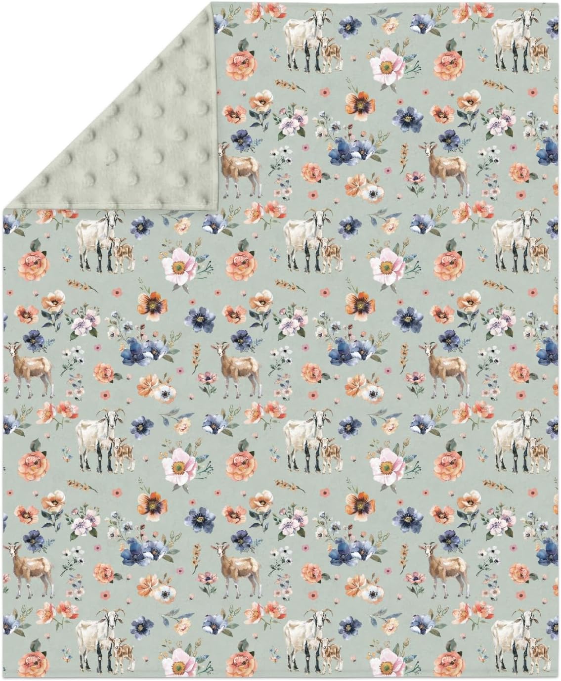 Goat Boho Floral Baby Blankets for Girl Boy Farmyard Goats Retro Flowers Soft Mink Dotted Backing Double Layer Swaddle Receiving Blanket Farm Animal Bed Throw for Newborn Toddler Crib 30x40
