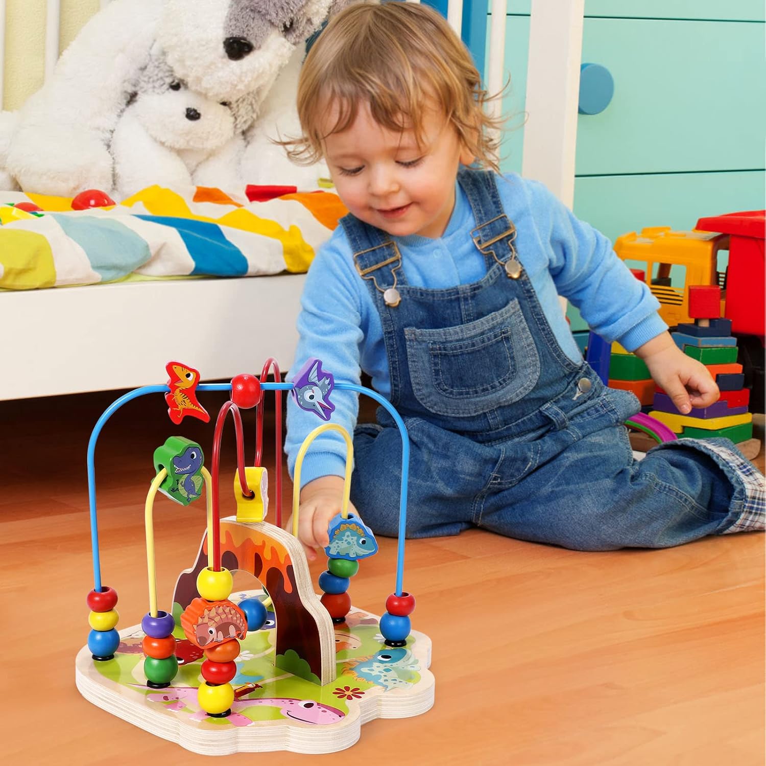 Jouets D Activite Et De Developpement Toyssa Jouet En Bois Labyrinthe A Perle En Bois Colore Dinosaure Boules Boulier Circuits De Motricite Educatif Jouet De Premier Age Jeu D Eveil Pour Bebe Fille Garcon