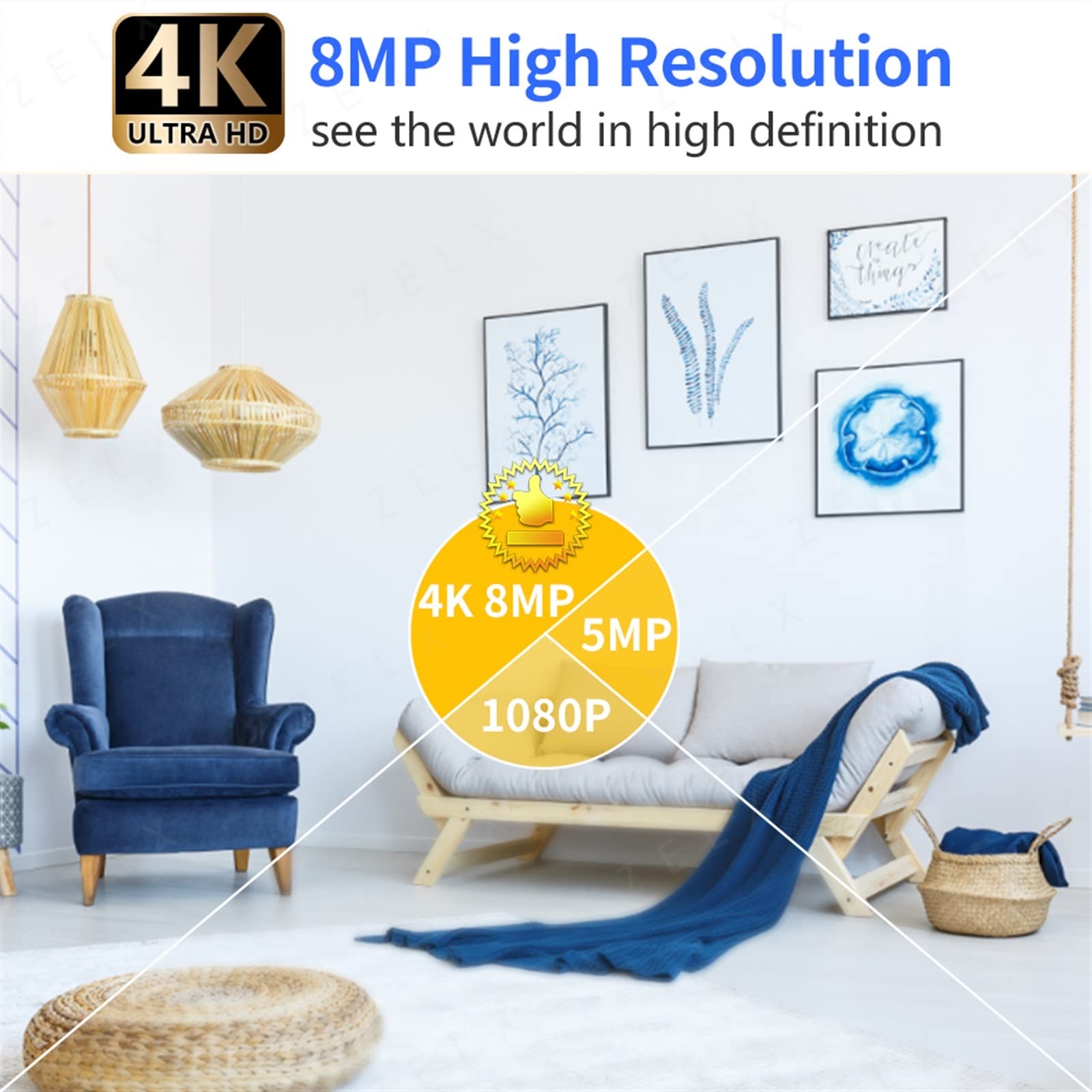 Telecamera WiFi Esterno, Telecamera IP 4K 8MP Outdoor 5MP HD Secuity PTZ Cam H.265 AI Monitoraggio Automatico CCTV Controllo videosorveglianza Protezione,Sicurezza, Antifurto(8MP No SD Card)