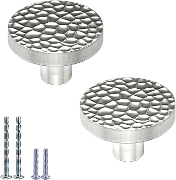 Silver Cabinet Knobs, 2pcs Zinc Alloy Drawer Knob Round Cabinet Kitchen Handle Silver Door Dresser Knob for Kitchen Cupboard Door