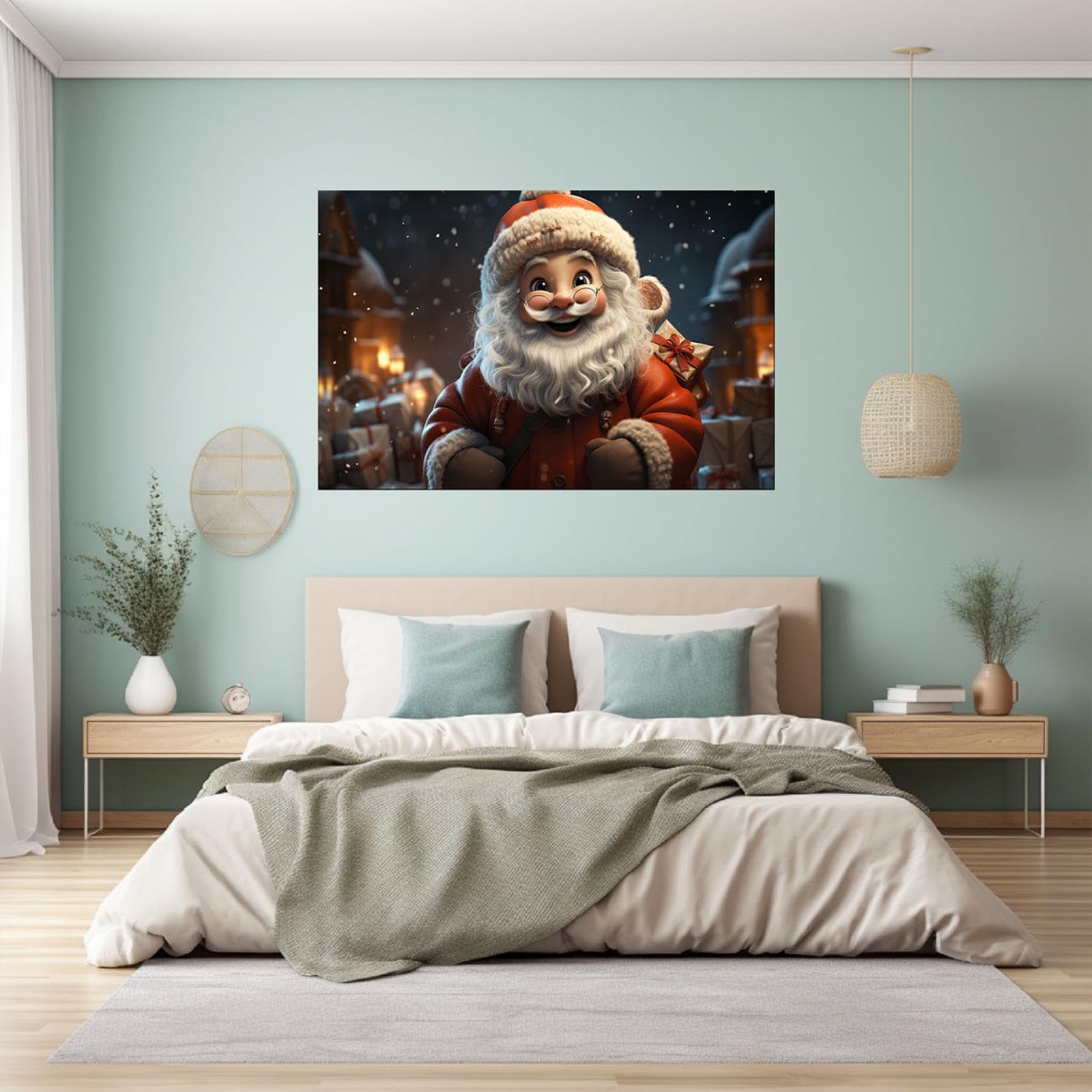JOSUE Navidad Cuadros Y LáMinas Lienzo,Regalo de santa sonriente Rojo blanco Cuadro Cartel Sala De Estar Cuarto De BañO Comedor-50x70cm Enmarcado