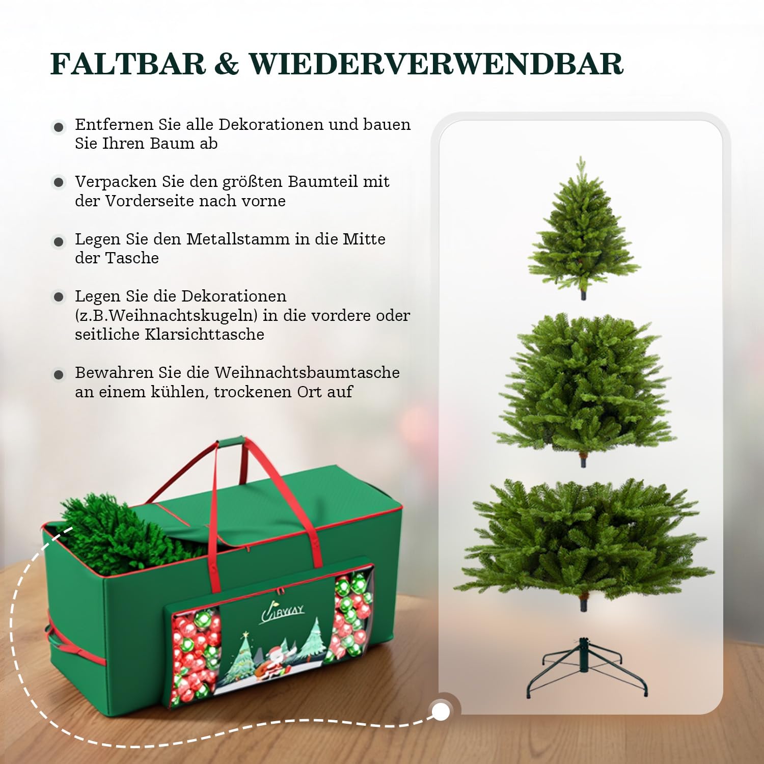 UIRWAY Weihnachtsbaum Aufbewahrung für 230cm Weihnachtsbaum, 600D Oxford Tannenbaum Tasche mit Transparente Fronttasche und Seitentasche, Stabilen Griffen und Doppeltem Reißverschluss (Grün)