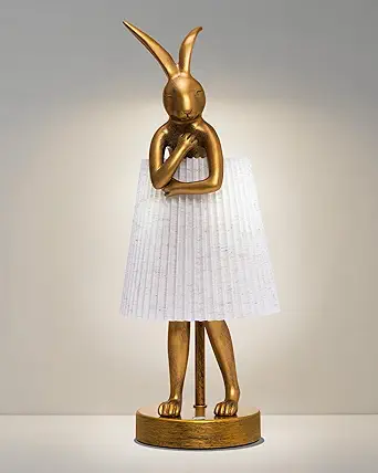 Bunny Rabbit Cordless Table Lamp – 5000mAh Rechargeable Battery Powered LED Night Light Cute Vintage Animal Desk Bedside Lamp with Linen Shade for Kids Room Nursery Home Decor Gift (Pattern)