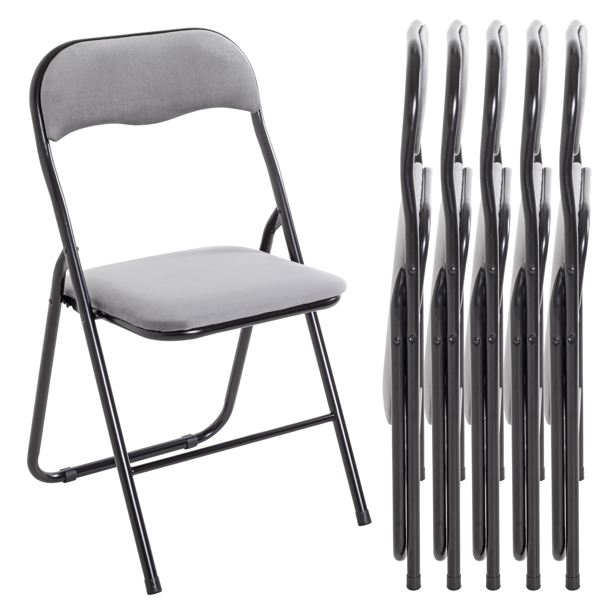 HAKU Set di 6 sedie pieghevoli grigio, nero, Metallo, tessuto di velluto - Dim. L 45,00 cm x A 81,00 cm x P 45,00 cm, Stile Moderno