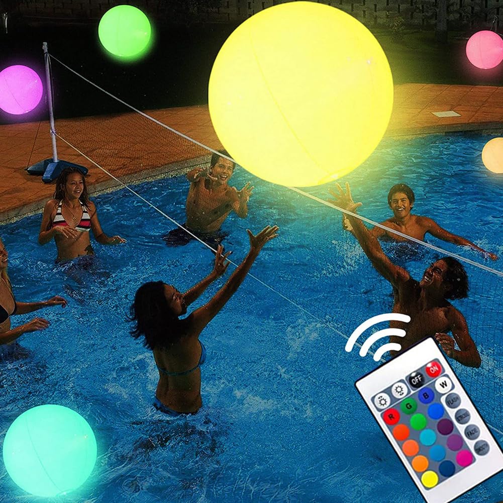 Ballon De Piscine Gonflable LED Avec Télécommande - 30 Cm - 16 Couleurs Et 4 Modes - Étanche - Pour Soirées, Plage, Jardin, Camping - Enfants Et Adultes