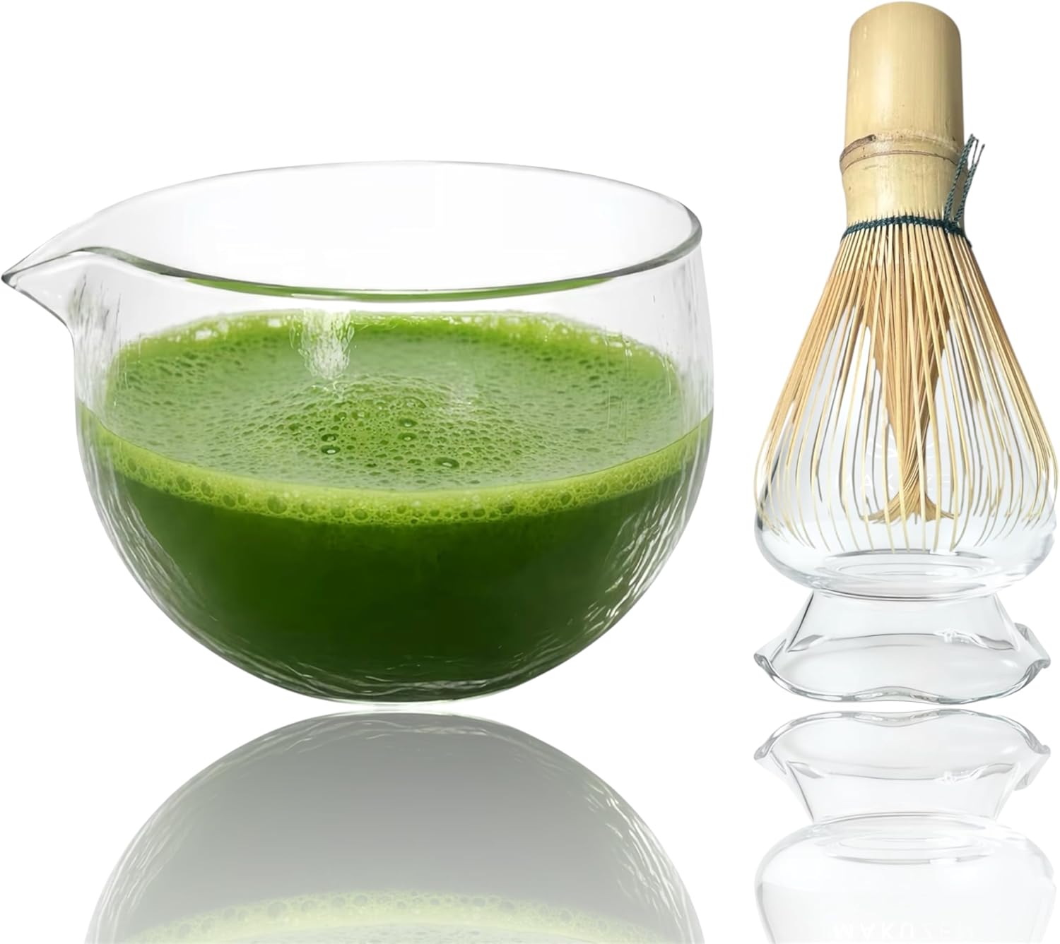 MAKUZEN™ Premium Essential Matcha Set – Handcrafted Bamboo Whisk (Chasen), Heat-Resistant Glass Matcha Bowl with Spout & Glass Whisk Holder (Naoshi) | Japanese inspired Matcha Starter Kit