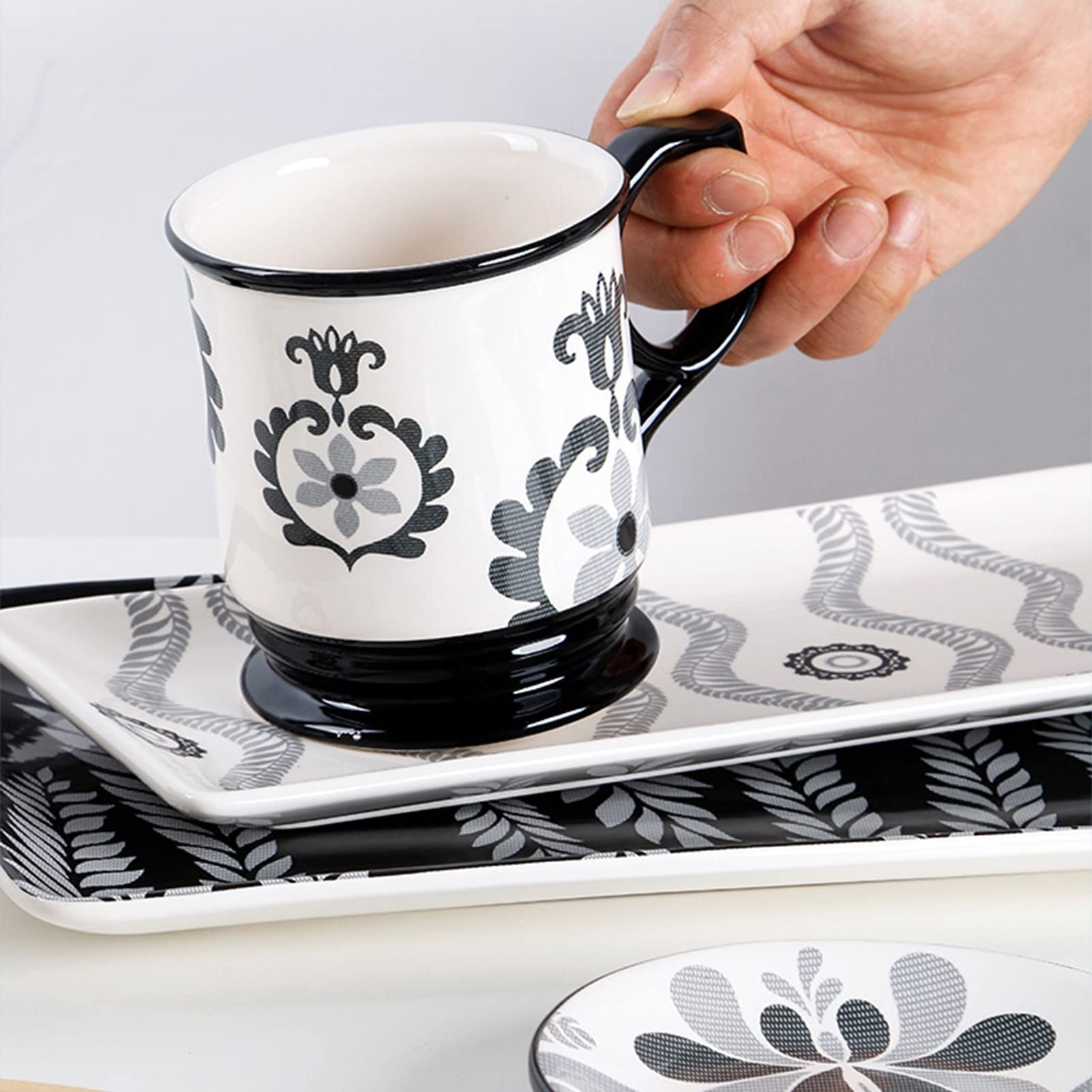 35-częściowy zestaw naczyń z porcelany, kompletny zestaw dla 8 osób, zestaw naczyń z talerzami, kubkami i miskami, nadaje się do kuchenki mikrofalowej i zmywarki